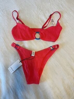 bond-eye Coral Pink Textured Ring Bikini Set